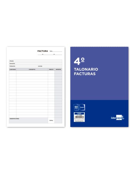 Talonario Liderpapel Facturas Cuarto Original Y Copia T217 Sin I.V.A.