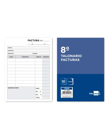 Talonario Liderpapel Facturas 8º Original Y 2 Copias T300 Con I.V.A.