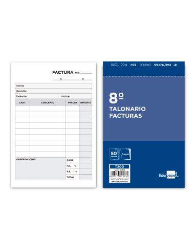 Talonario Liderpapel Facturas 8º Original Y Copia T200 Con I.V.A