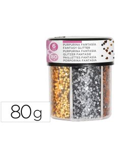 Purpurina Fantasia Liderpapel Corazon Y Estrella Color Oro Y Plata Bote De 80Gr