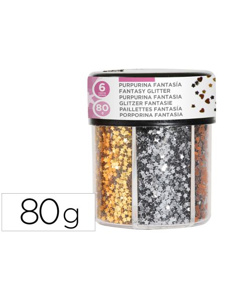 Purpurina Fantasia Liderpapel Corazon Y Estrella Color Oro Y Plata Bote De 80Gr