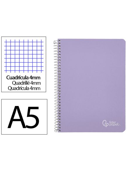 Cuaderno Espiral Liderpapel A5 Witty Tapa Dura 80H 90Gr Cuadro 4Mm Con Margen Color Violeta