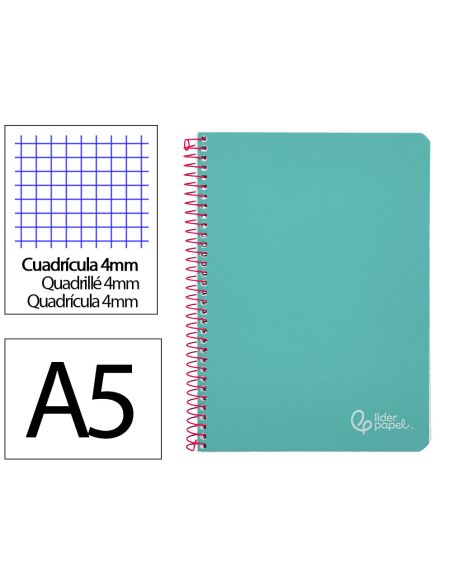 Cuaderno Espiral Liderpapel Din A5 Witty Tapa Dura 80H 90Gr Cuadro 4Mm Con Margen Color Turquesa