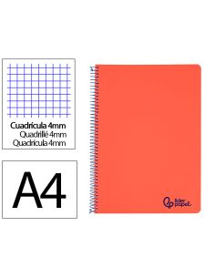 Cuaderno Espiral Liderpapel A4 Wonder Tapa Plastico 80H 90Gr Cuadro 4Mm Con Margen Color Rojo