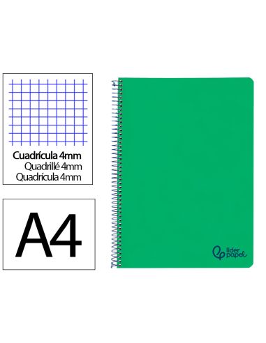 Cuaderno Espiral Liderpapel A4 Wonder Tapa Plastico 80H 90Gr Cuadro 4Mm Con Margen Color Verde Oscuro