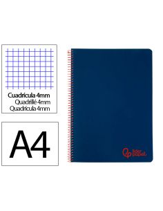 Cuaderno Espiral Liderpapel A4 Wonder Tapa Plastico 80H 90Gr Cuadro 4Mm Con Margen Color Azul Marino