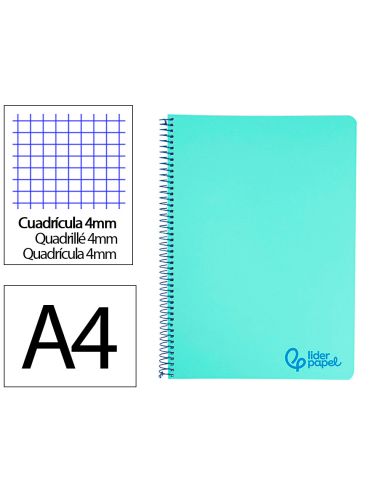 Cuaderno Espiral Liderpapel A4 Wonder Tapa Plastico 80H 90Gr Cuadro 4Mm Con Margen Color Verde Pastel