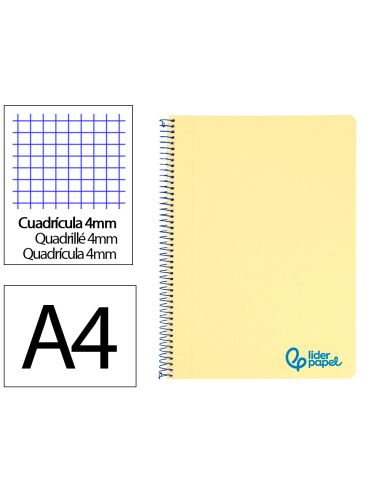 Cuaderno Espiral Liderpapel A4 Wonder Tapa Plastico 80H 90Gr Cuadro 4Mm Con Margen Color Amarillo