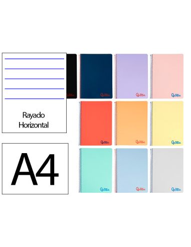 Cuaderno Espiral Liderpapel A4 Wonder Tapa Plastico 80H 90Gr Rayado Horizontal Con Margen Colores Surtidos