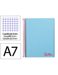 Cuaderno Espiral Liderpapel A7 Micro Wonder Tapa Plastico 100H 90Gr Cuadro 5Mm 4 Bandas Color Celeste