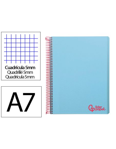 Cuaderno Espiral Liderpapel A7 Micro Wonder Tapa Plastico 100H 90Gr Cuadro 5Mm 4 Bandas Color Celeste