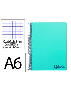 Cuaderno Espiral Liderpapel A6 Micro Wonder Tapa Plastico 120H 90 Gr Cuadro 5Mm 4 Bandascolor Verde Pastel Turquesa