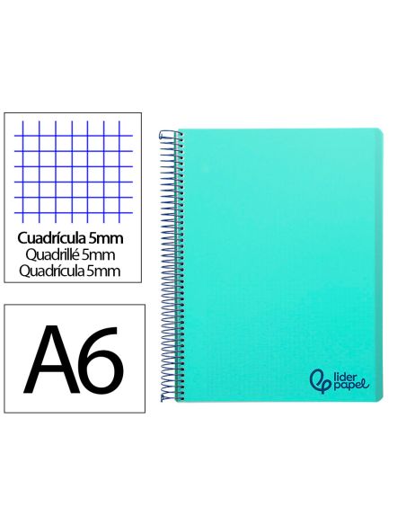 Cuaderno Espiral Liderpapel A6 Micro Wonder Tapa Plastico 120H 90 Gr Cuadro 5Mm 4 Bandascolor Verde Pastel Turquesa