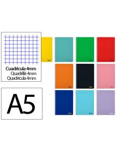 Cuaderno Espiral Liderpapel A5 Smart Tapa Blanda 80H 75Gr Cuadro 4Mm Con Margen Colores Surtidos
