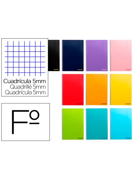 Cuaderno Espiral Liderpapel Folio Smart Tapa Blanda 80H 60Gr Cuadro 5Mm Con Margen Colores Surtidos