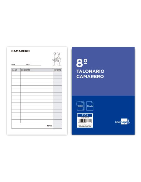 Talonario Liderpapel Camarero Octavo Sin Iva 102