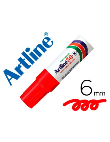 Rotulador Artline Marcador Permanente Ek-50 Rojo -Punta Biselada 6 Mm -Papel Metal Y Cristal