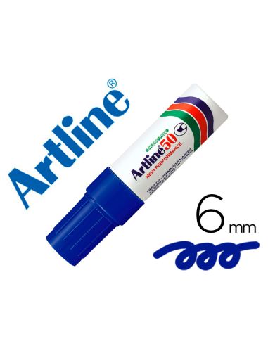 Rotulador Artline Marcador Permanente Ek-50 Azul -Punta Biselada 6 Mm -Papel Metal Y Cristal