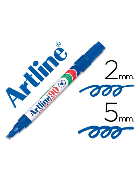 Rotulador Artline Marcador Permanente Ek-90 Azul Punta Biselada 5 Mm Papel Metal Y Cristal