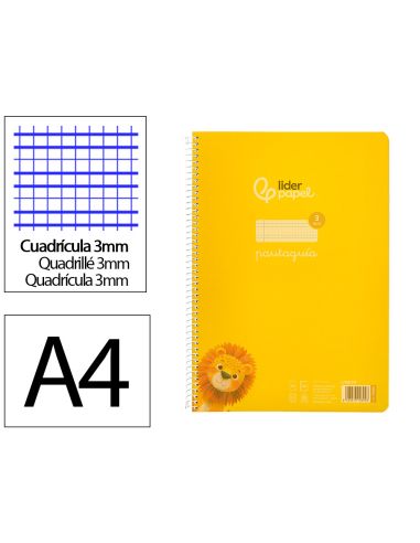 Cuaderno Espiral Liderpapel A4 Pautaguia Tapa Plastico 80H 90Gr Cuadro Pautado 3Mm Con Margen Color Amarillo