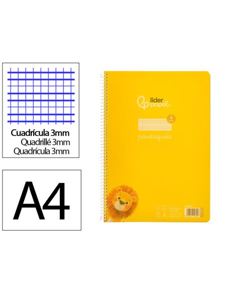 Cuaderno Espiral Liderpapel A4 Pautaguia Tapa Plastico 80H 90Gr Cuadro Pautado 3Mm Con Margen Color Amarillo