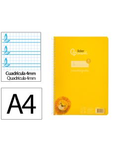 Cuaderno Espiral Liderpapel A4 Pautaguia Tapa Plastico 80H 90Gr Cuadro Pautado 4Mm Con Margen Color Amarillo