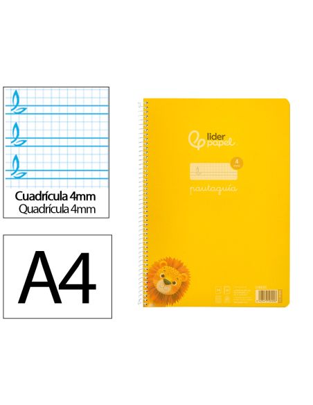 Cuaderno Espiral Liderpapel A4 Pautaguia Tapa Plastico 80H 90Gr Cuadro Pautado 4Mm Con Margen Color Amarillo