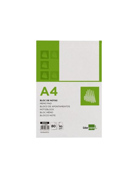 Bloc Notas Liderpapel Liso A4 80 Hojas 60G/M2