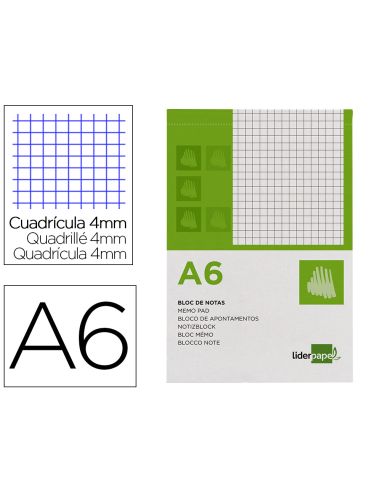 Bloc Notas Liderpapel Cuadro 4Mm A6 80 Hojas 60G/M2 Perforado