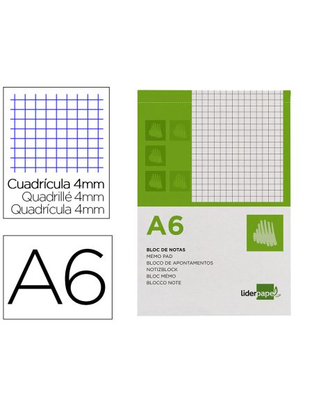 Bloc Notas Liderpapel Cuadro 4Mm A6 80 Hojas 60G/M2 Perforado