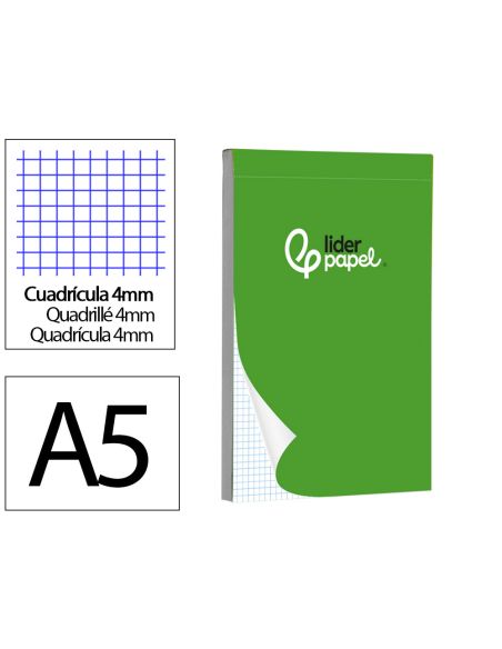 Bloc Notas Liderpapel Cuadro 4Mm A5 80 Hojas 60G/M2 Perforado