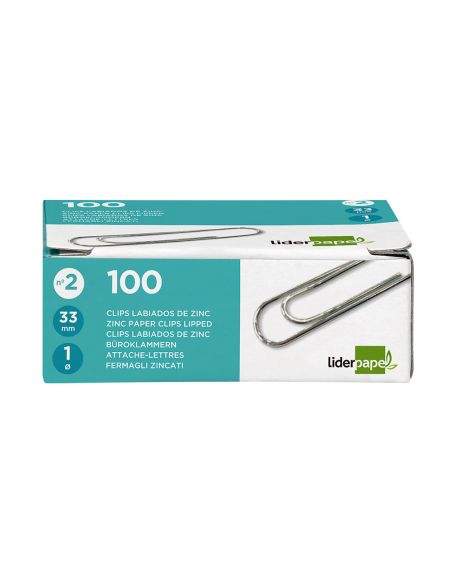 Clips Liderpapel Nº2 Labiados 33 Mm Caja De 100 Unidades