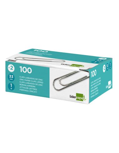 Clips Liderpapel Nº2 Labiados 33 Mm Caja De 100 Unidades