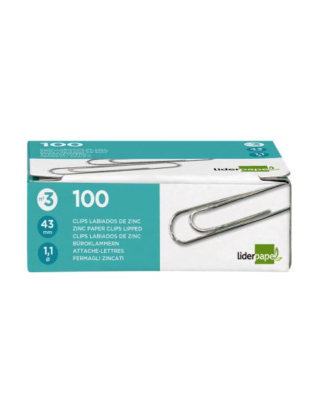 Clips Liderpapel Nº3 Labiados 43 Mm Caja De 100 Unidades