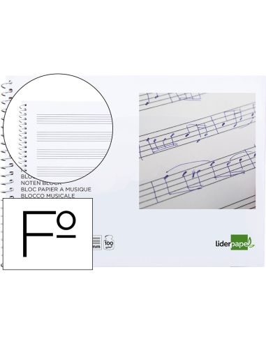Bloc Musica Liderpapel Pentagrama 3Mm Folio Apaisado 20 Hojas 100G/M2