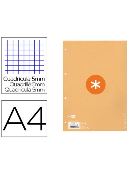 Recambio Antartik A4 80 Hojas 90Gr Cuadro 5Mm 4 Taladros 1 Banda Con Marco Color Peach