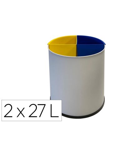 Papelera Metalica Sie Para Reciclaje Con 2 Departamento Extraible 2X27 Litros 300X295 Mm