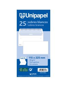 Paquete 25 Sobres 115X225 Tira Silicona 90 Grs Blanco