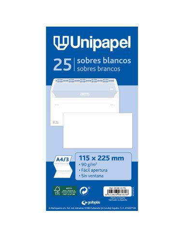 Paquete 25 Sobres 115X225 Tira Silicona 90 Grs Blanco