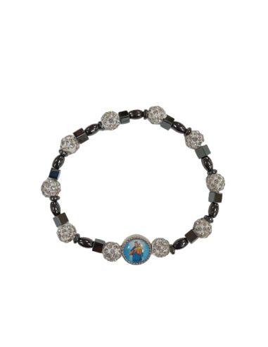 Brazalete hematites Auxiliadora bolas cristales 8mm blancos