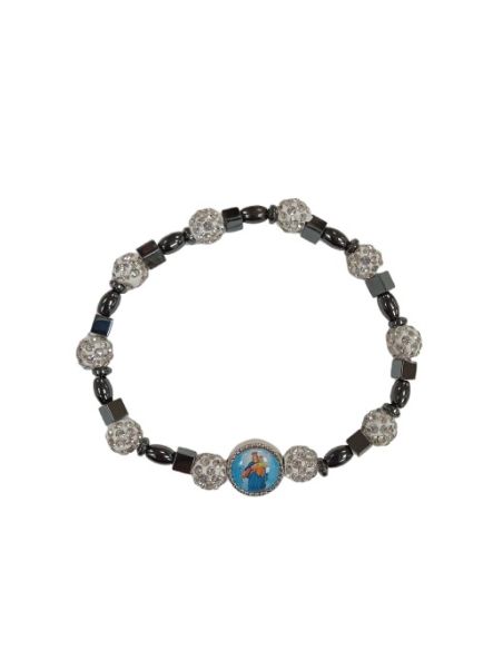 Brazalete hematites Auxiliadora bolas cristales 8mm blancos