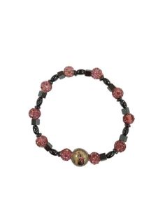 Brazalete hematites Virgen del Carmen bolas cristales 8mm rosas
