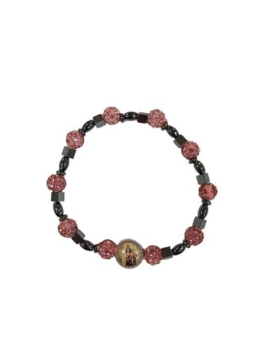 Brazalete hematites Virgen del Carmen bolas cristales 8mm rosas