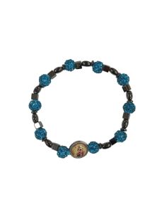 Brazalete hematites Virgen del Carmen bolas cristales 8mm celestes