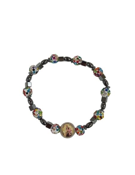 Brazalete hematites Virgen del Carmen bolas cristales 8mm multicolor