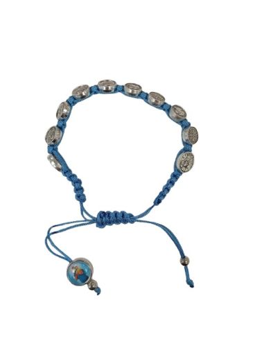 Brazalete María Auxiliadora cuerda metal medallas color celeste