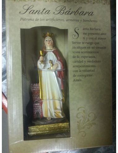 Santa Barbara 12Cm Resina Con Oracion