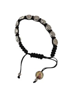 Brazalete Virgen del Carmen cuerda metal medallas color negro