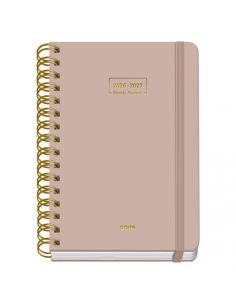 Agenda Premium Beige 2026-2027 Semana Vista Tamaño A5