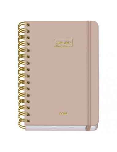 Agenda Premium Beige 2026-2027 Semana Vista Tamaño A5